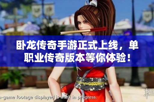 卧龙传奇手游正式上线，单职业传奇版本等你体验！