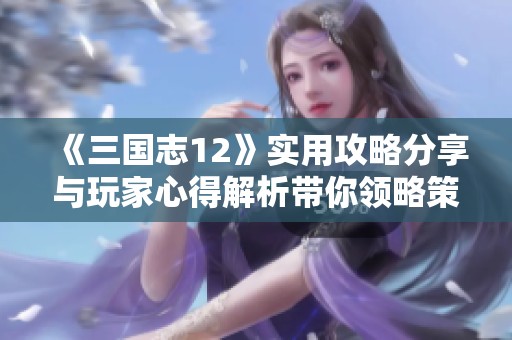 《三国志12》实用攻略分享与玩家心得解析带你领略策略游戏魅力